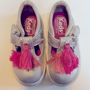Baby Girl Keds Sneakers with Pink Tassels and Velcro- Size 4M Used